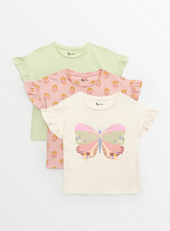 Pastel Butterfly Floral T-Shirt 3 Pack 1-2 years